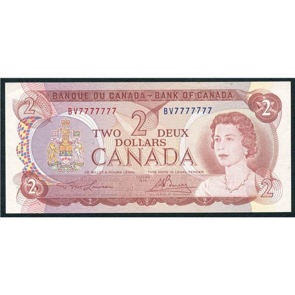 Bank of Canada $2, 1974 - Solid Serial Number 7's