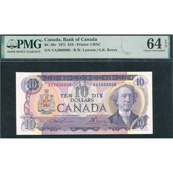 Bank of Canada $10, 1971 - Million Serial Number