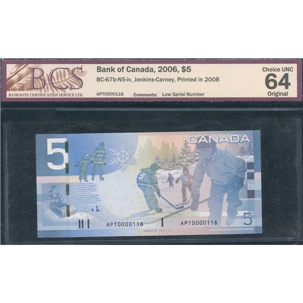 Bank of Canada $5 2006 - Low Number