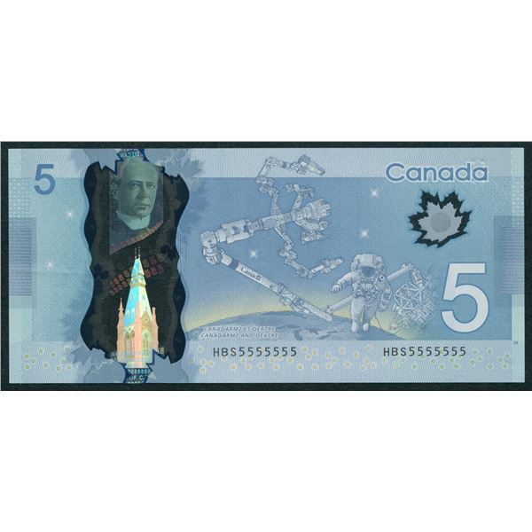 Bank of Canada $5, 2013 Solid Serial Number 5's