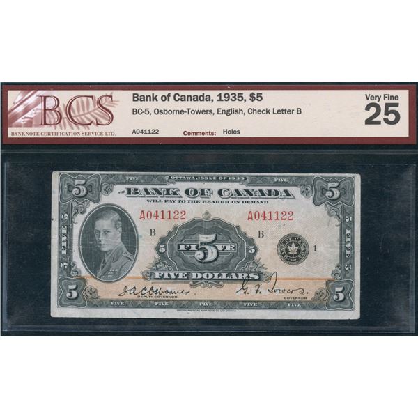 Bank of Canada $5, 1935