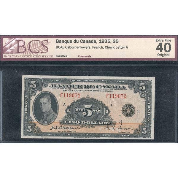 Bank of Canada $5, 1935 - French