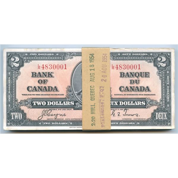 Bank of Canada $2, 1937 - Original wrapped bundle of 100 Notes
