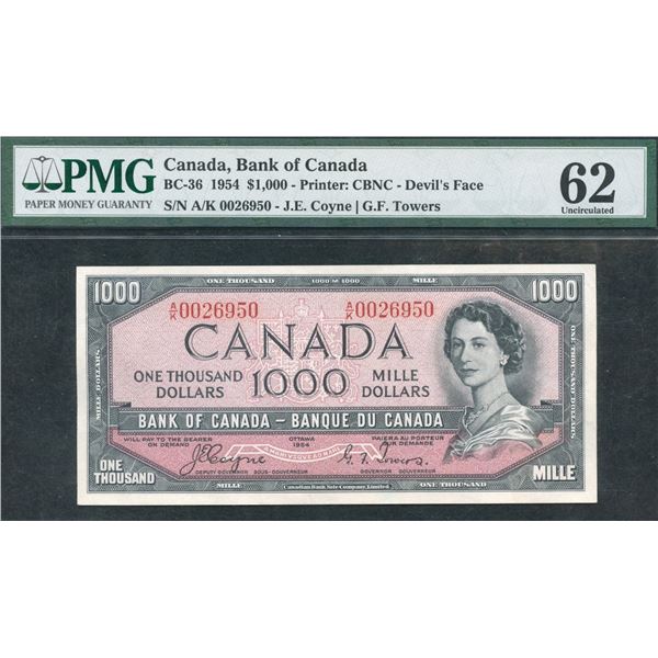 Bank of Canada $1000, 1954 - Rare Devil's Face