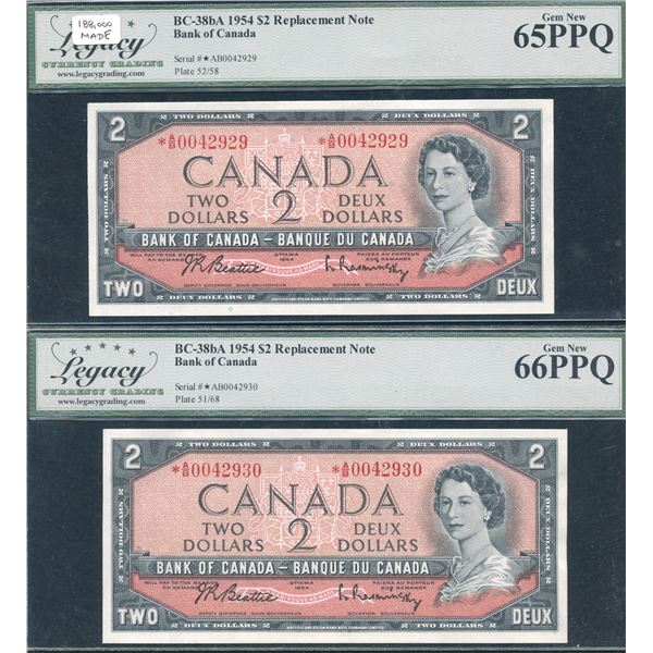 Bank of Canada $2, 1954 - *A/B Replacements Lot of 2