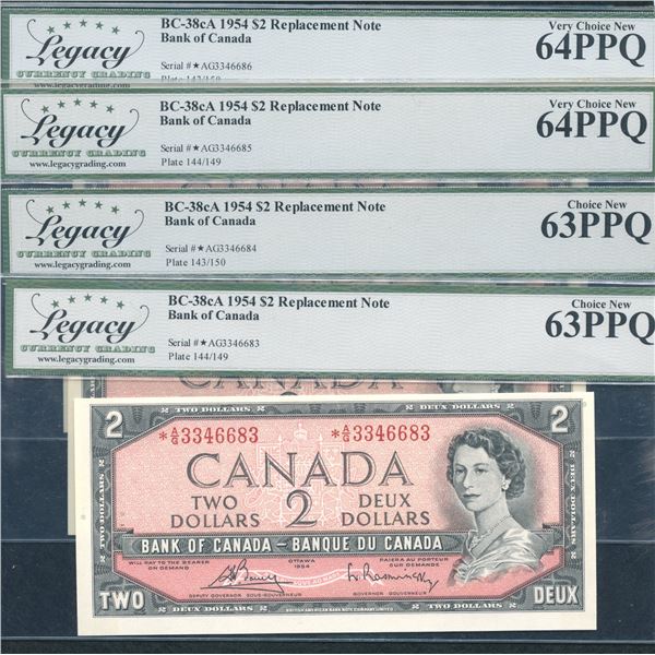 Bank of Canada $2, 1954 - *A/G Replacements Lot of 4