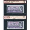 Image 3 : Bank of Canada $10, 1954 - Lot of 5 Consecutive Notes