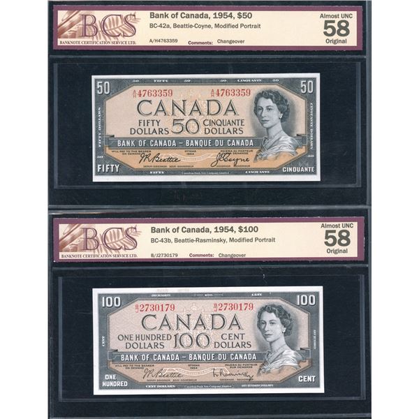 Bank of Canada $50 & $100, 1954