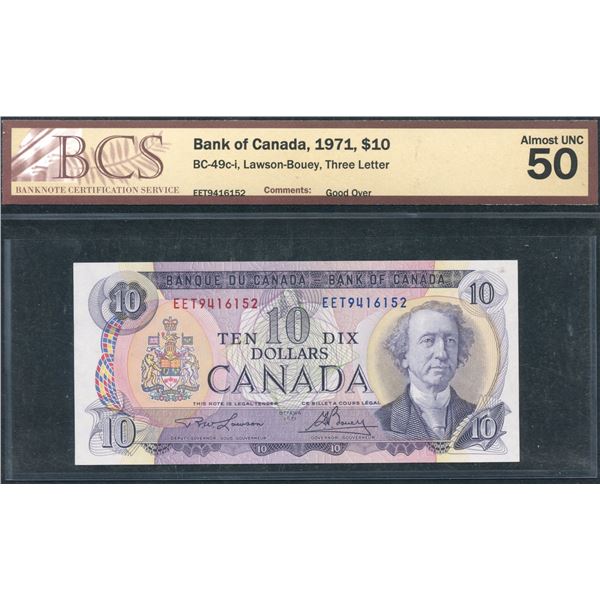 Bank of Canada $10, 1971 - Rare EET Good Over