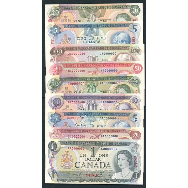 Bank of Canada $1 - $100 - Multicoloured Set of 9 Notes
