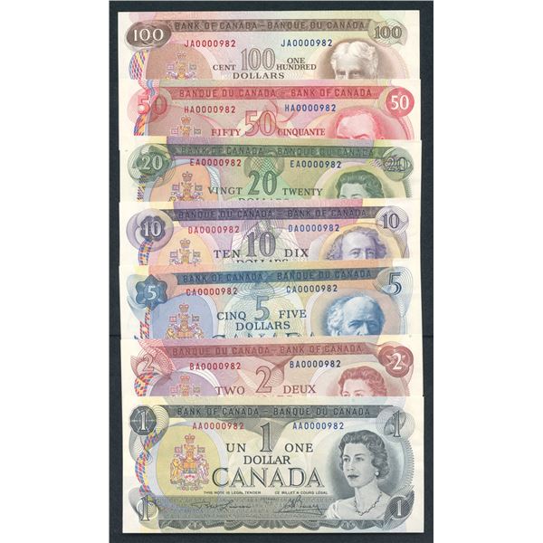 Bank of Canada $1 - $100 - Multicoloured Low Serial Numbered Set