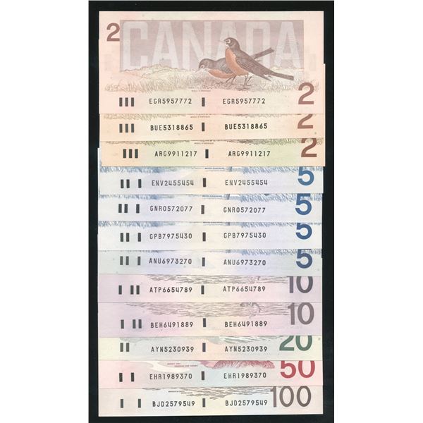 Bank of Canada $2 - $100 Banknote Set & Extra's