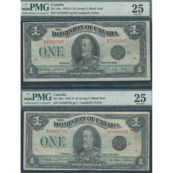 Dominion of Canada $1, 1923 - Lot of 2