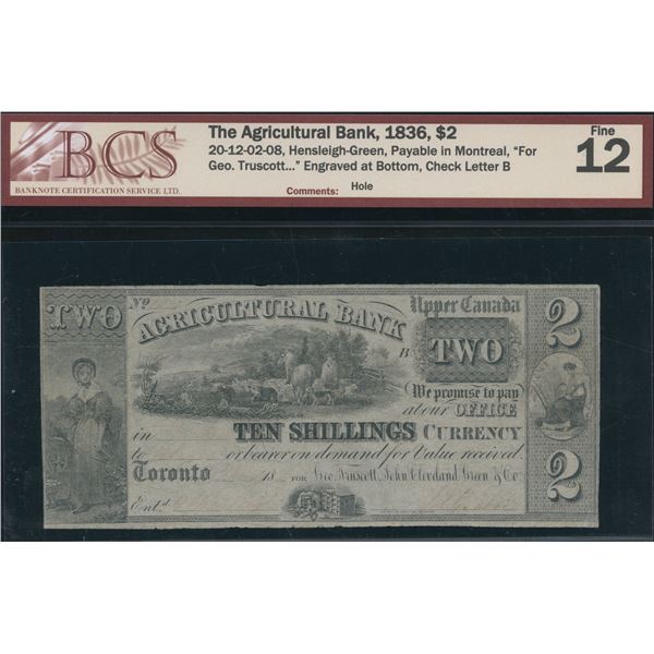 Agricultural Bank $2, 1836