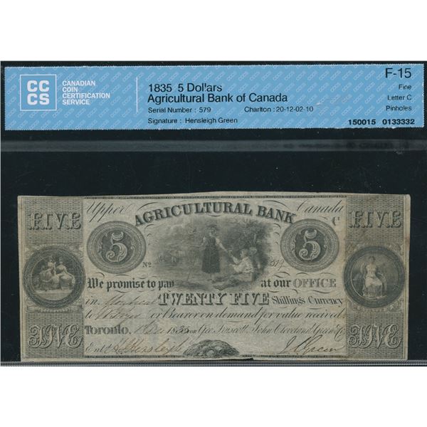 Agricultural Bank $5, 1835