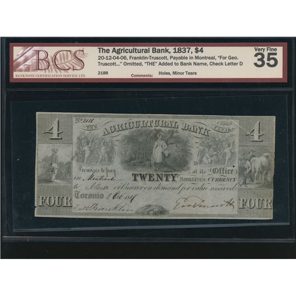 Agricultural Bank $4, 1837