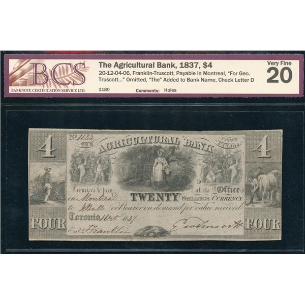 Agricultural Bank $4, 1837