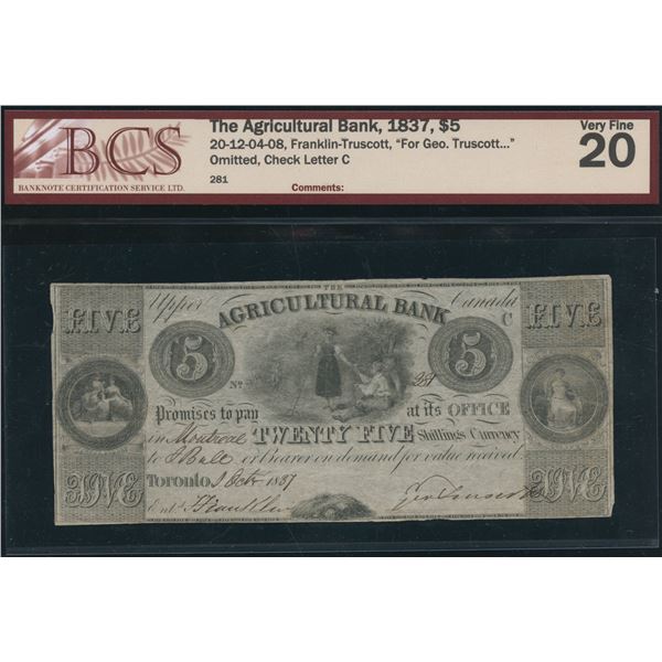 Agricultural Bank $5, 1837