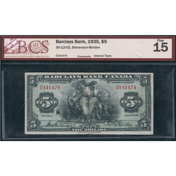 Barclays Bank $5, 1935