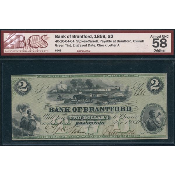 Bank of Brantford $2, 1859