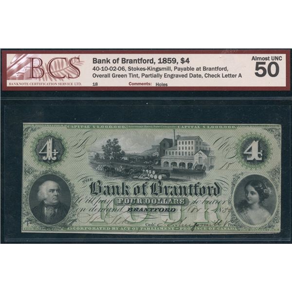 Bank of Brantford $4, 1859 - Low Serial Number