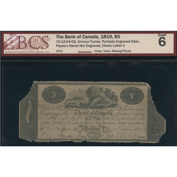 Bank of Canada $5, 1819