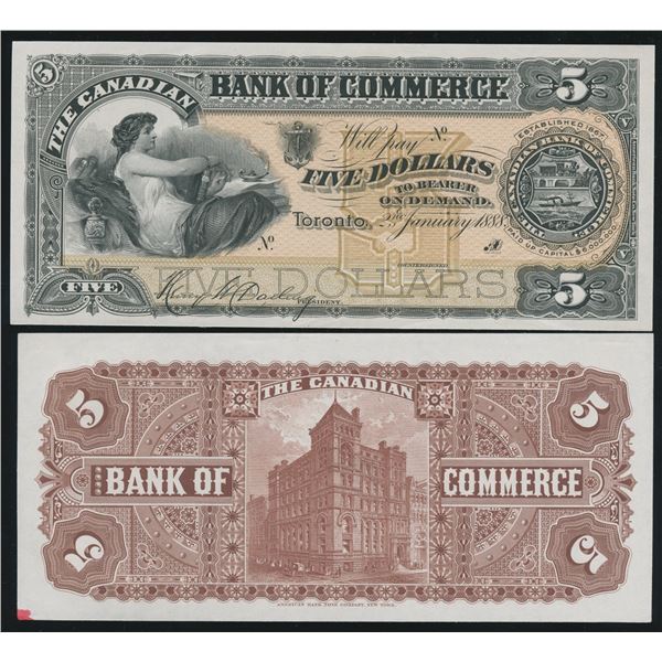 Bank of Commerce $5, 1888 - Front & Back Proofs