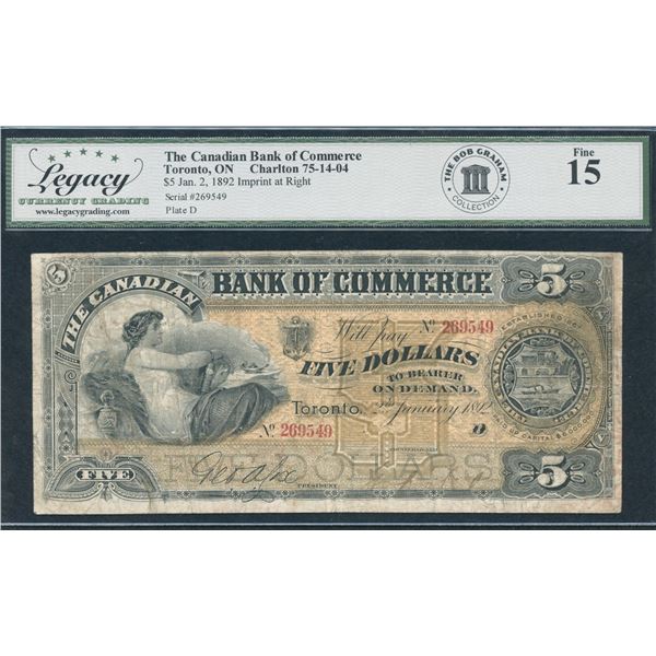 Bank of Commerce $5, 1892 - Imprint at Right