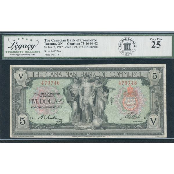 Canadian Bank of Commerce $5, 1917 - Green Tint