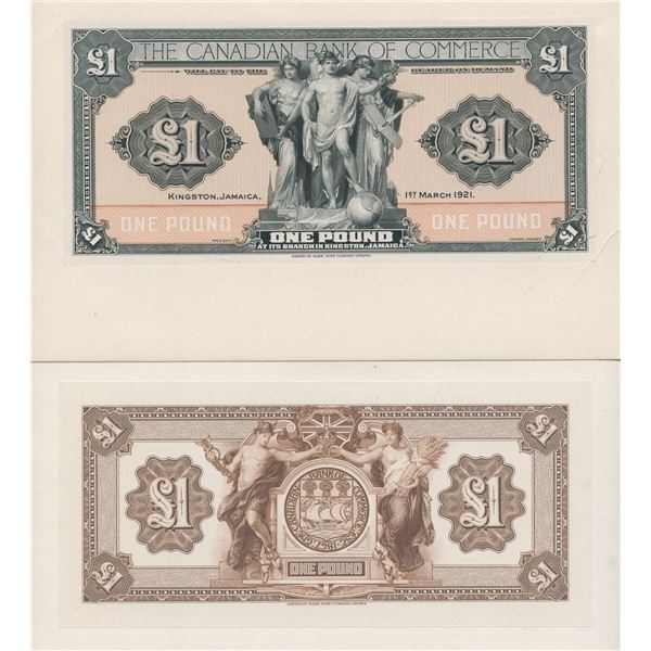 Canadian Bank of Commerce Kingston Jamaica £1, 1921 - Front & Back Proofs