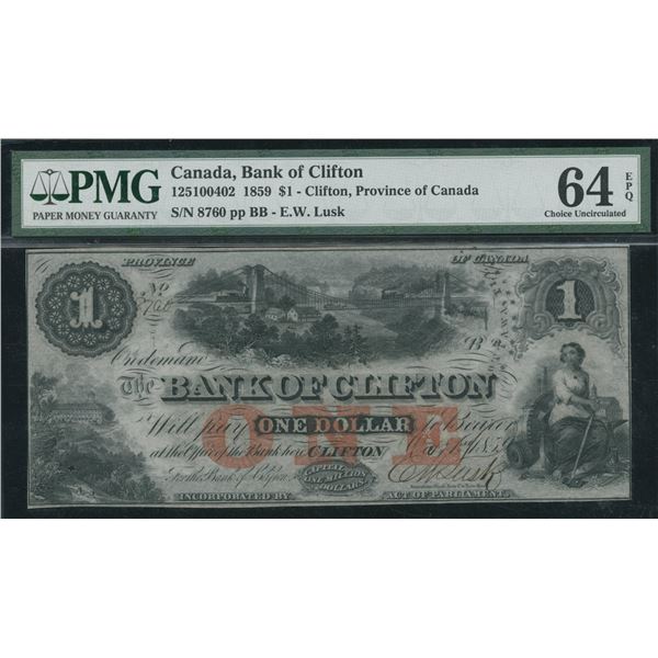 Bank of Clifton $1, 1859