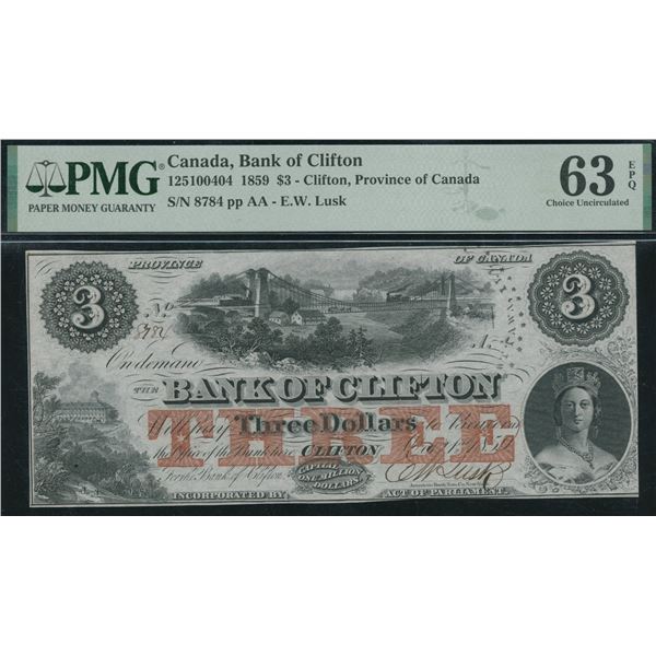 Bank of Clifton $3, 1859