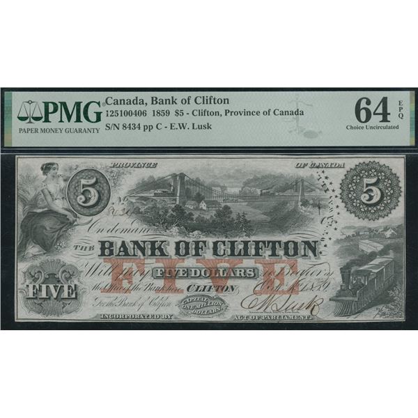 Bank of Clifton $5, 1859