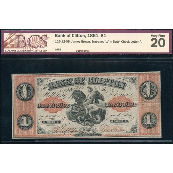 Bank of Clifton $1, 1861