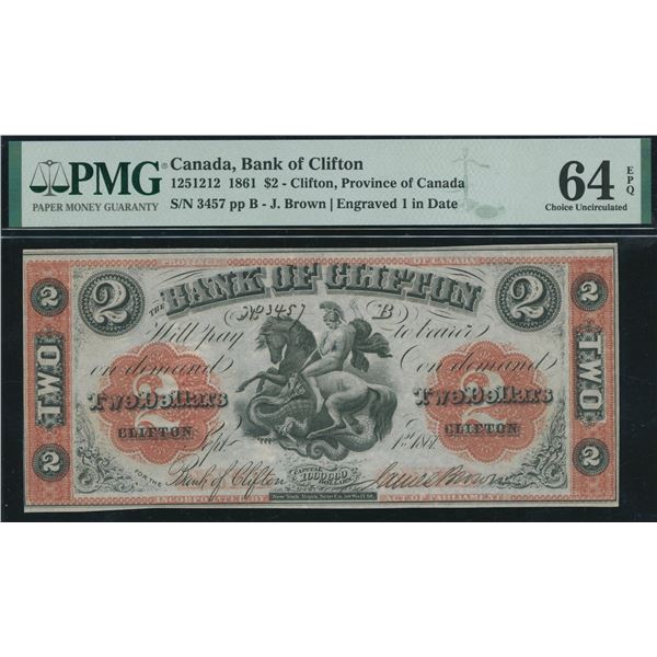 Bank of Clifton $2, 1861