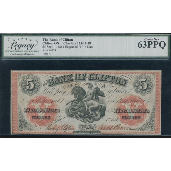 Bank of Clifton $5, 1861