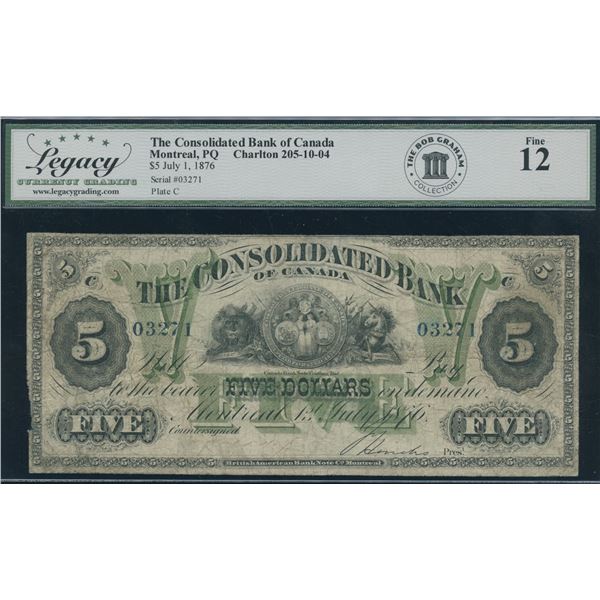 Consolidated Bank $5, 1876