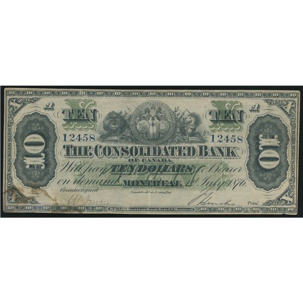 Consolidated Bank $10, 1876