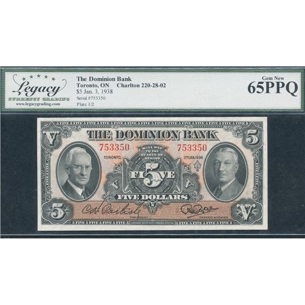 Dominion Bank $5, 1938