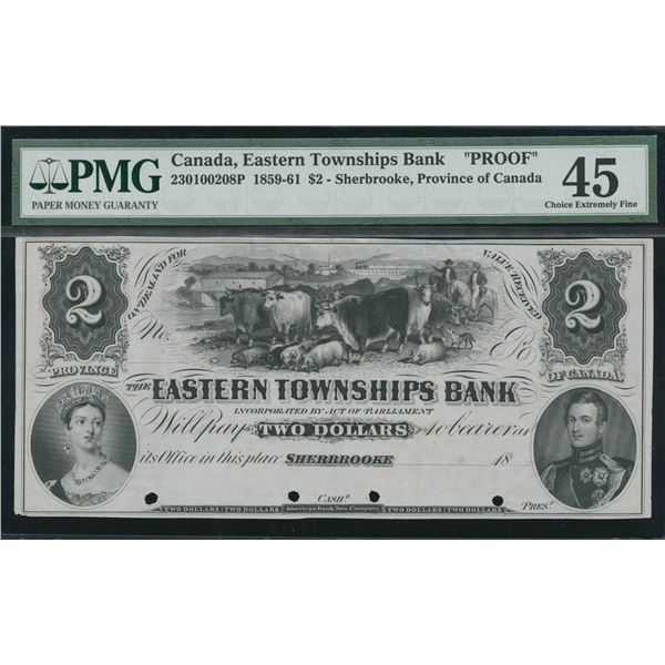 Eastern Townships Bank $2, 1859-61 - Front Proof