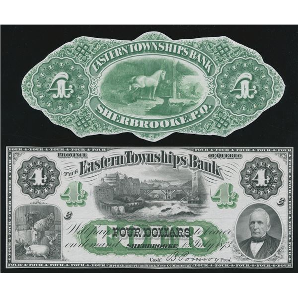 Eastern Townships Bank $4, 1873 - Front & Back Proofs