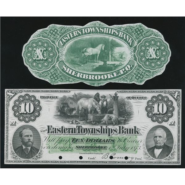Eastern Townships Bank $10, 1873 - Front & Back Proofs