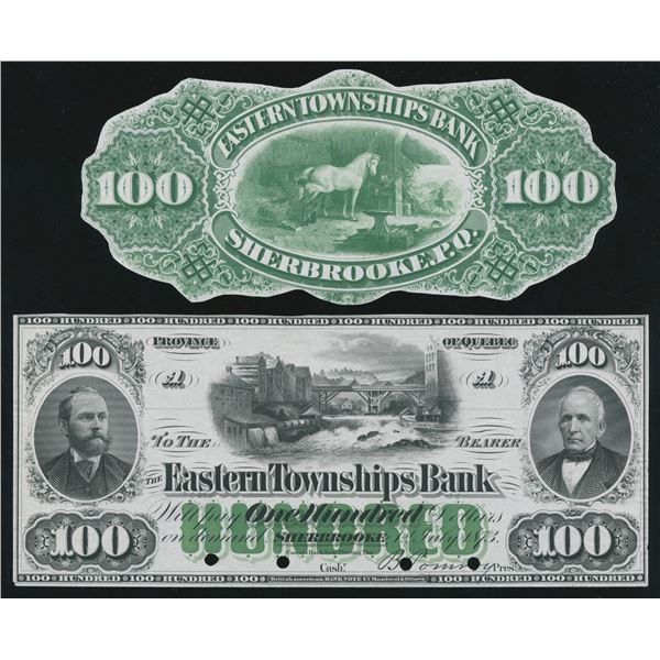 Eastern Townships Bank $100, 1873 - Front & Back Proofs