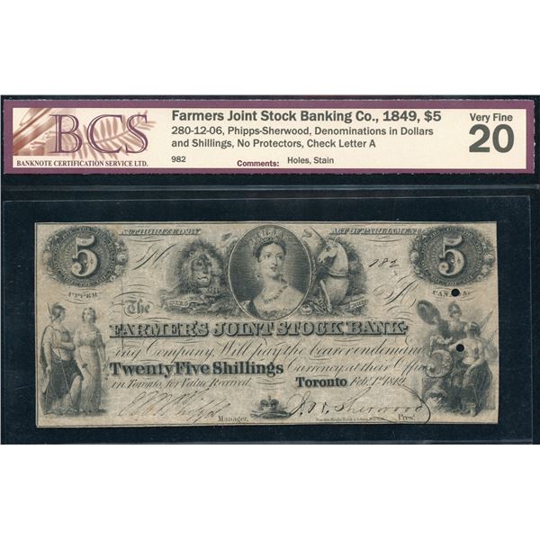 Farmers Joint Stock Banking Co. $5, 1849