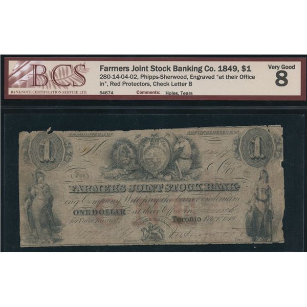 Farmers Joint Stock Banking Co. $1, 1849