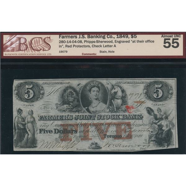 Farmers Joint Stock Banking Co. $5, 1849