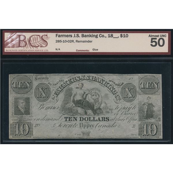 Farmers J.S. Banking Co. $10, 18_ Remainder