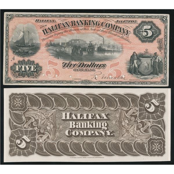 Halifax Banking Company $5, 1887 - Front & Back Proofs