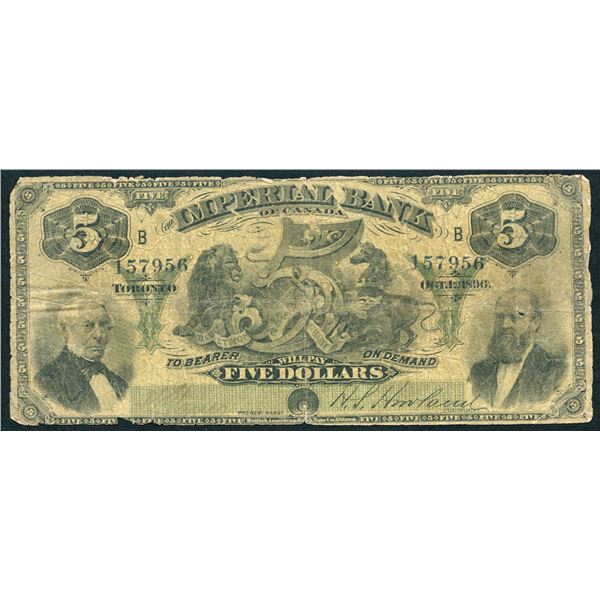 Imperial Bank of Canada $5, 1896