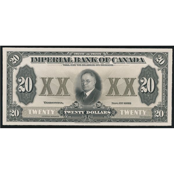 Imperial Bank of Canada $20, 1933 - Front Proof